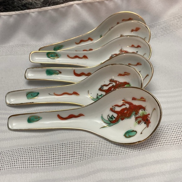 Set of 6 vintage Dragon and Pearl soup spoons - Picture 15 of 16